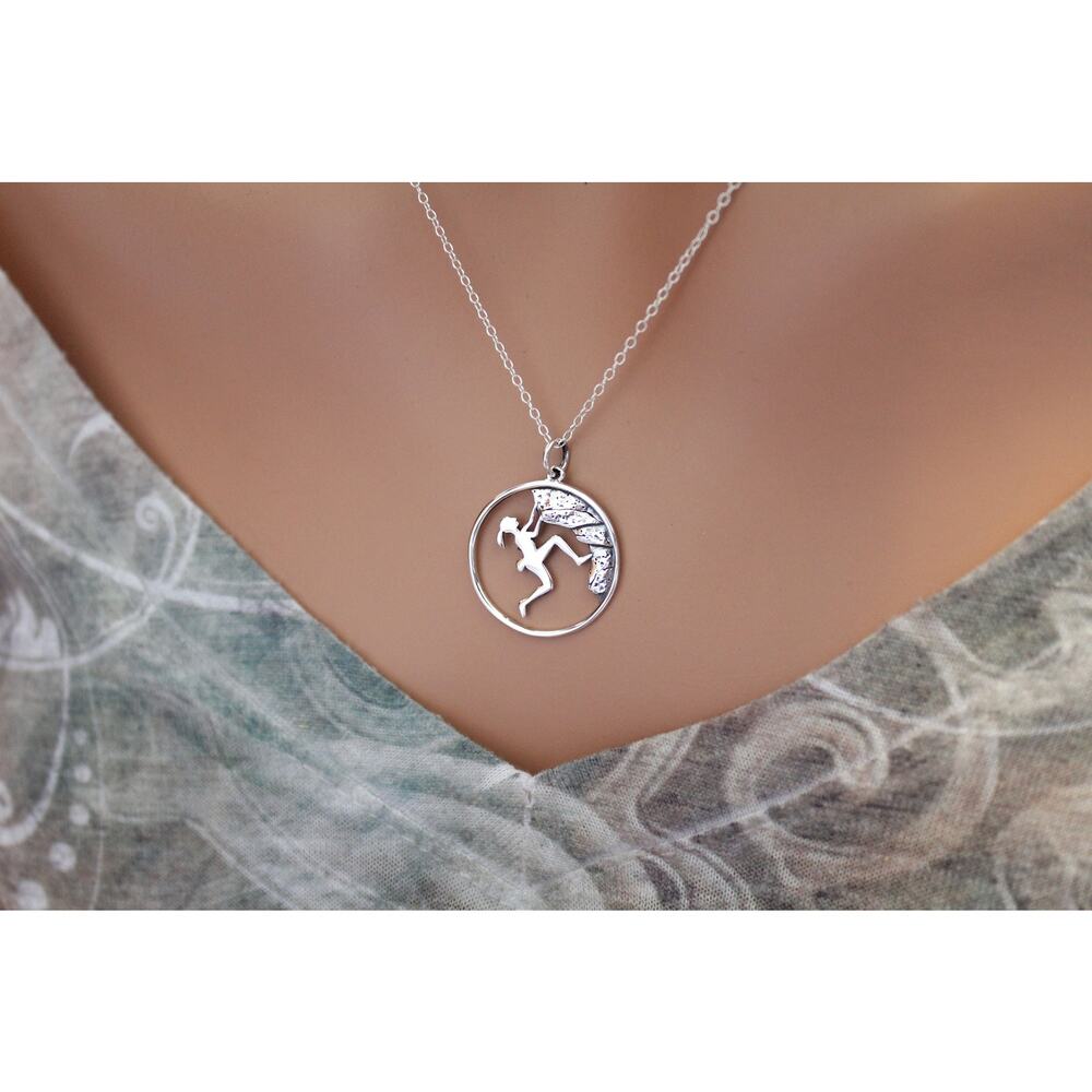 Sterling Silver Rock Climbing Girl Necklace, Rock Climbing Charm Necklace